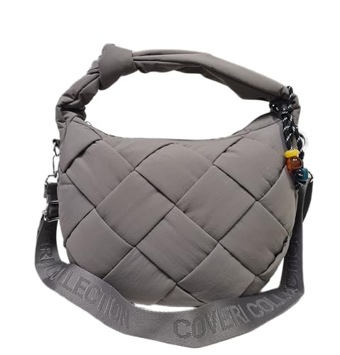 COVERI COLLECTION Bolso de hombro para mujer, nailon trenzado, correa ajustable, tamaño 32 x 10 x 24 cm, con bolsillos interiores y cremallera, disponible en varios colores, modelo CC8055-1, topo