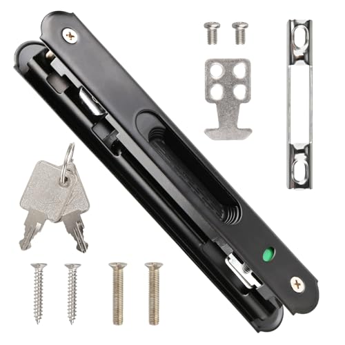 Serratura con Gancio per Porta Scorrevole e Finestra, Chiusura con Serratura da un Lato per Mobili, Porte in Vetro e Finestre, Facile Installazione, Design Moderno e Materiali Resistenti