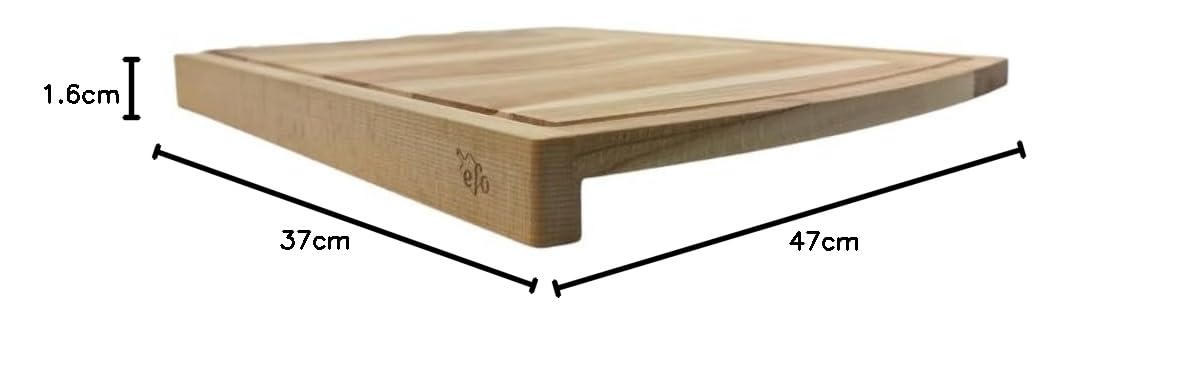 EFO Tagliere in Legno XL 47 x 37 cm, Grande Tagliere in Legno di Faggio con Bordo di Appoggio, Ideale per Taglio Stabile e Trasferimento Efficiente degli Alimenti