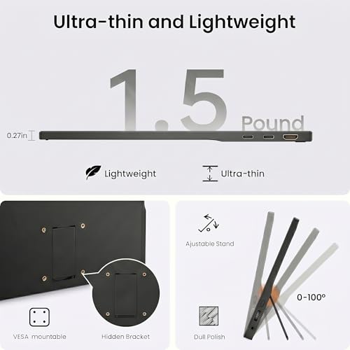 Image of Portable Monitor 15.6 inch FHD 1080P USB-C Travel Monitor for Laptop, IPS Laptop Screen Extender with Built-in Kickstand, Mini HDMI, Low Blue Light Portable Screen for PC Mac Phone Switch