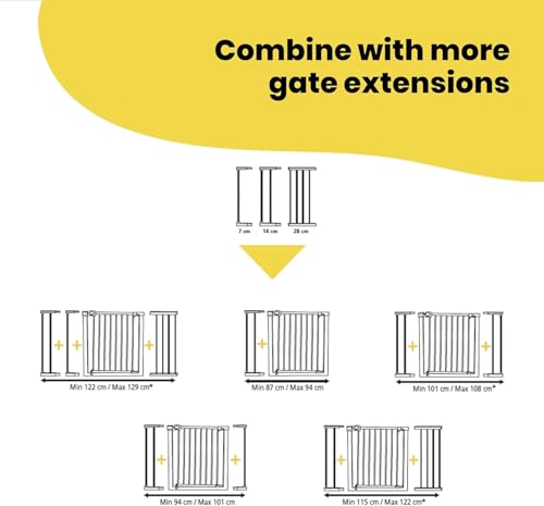 Safety 1st Easy Close Metal 14cm Gittererweiterung, kein Bohren, leicht montierbare Erweiterung zu Türschutzgitter, Erweiterung für Treppenschutzgitter ohne Bohren für Babygitter, Weiß