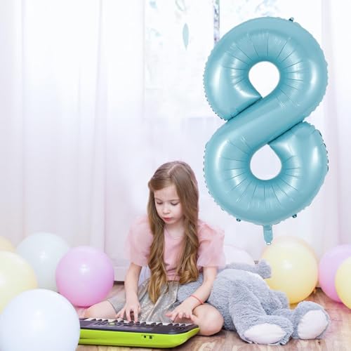 Image of Light Blue Number 6 Balloon for Kids 6th Birthday, 40 Inch Large Pearl Baby Blue Number Foil Balloon, Mylar Self Inflating Helium 6 Balloon for Boys Men Birthday Party Anniversary Decorations Supplies