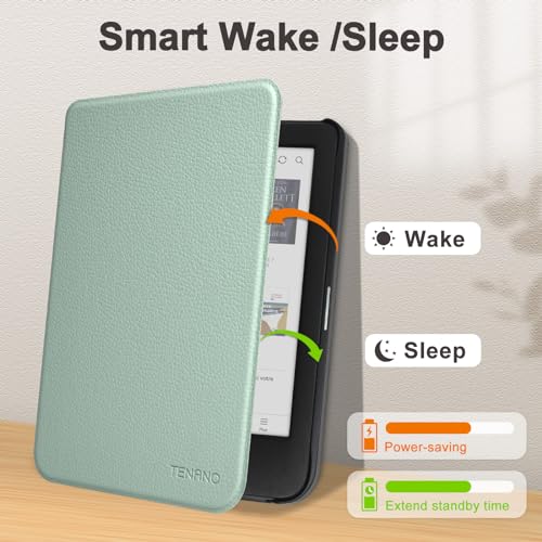 Tenano Hülle für Tolino Shine Color/Shine 5(2024)/Shine 4(2022) & Kobo Clara Colour | BW | 2E, Schlanke Schutzhülle mit Auto Sleep/Wake - Agave Grün