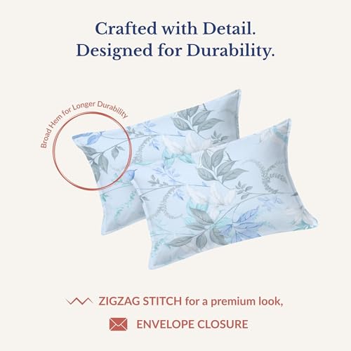 Image of Jaipur Weaves Single Bed Cotton Bedsheet with 1 Pillow Cover, 100% Pure Cotton Single Bedsheet 60x90 Inches, 240 TC Soft Breathable Floral Bed Sheet (Aqua Floral, Single)