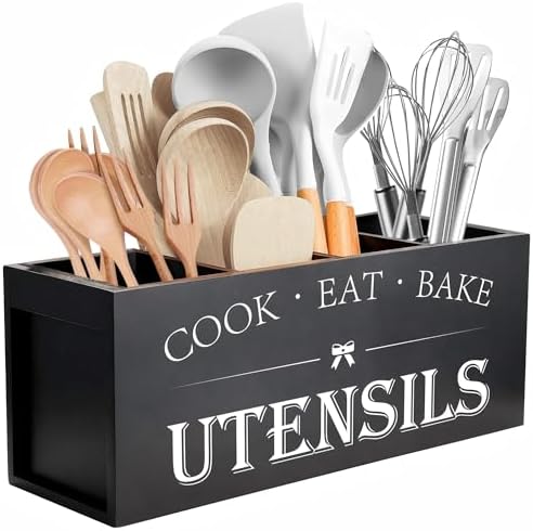 Suli Extra Large Kitchen Utensils Holder with 4 Compartments, Woo...