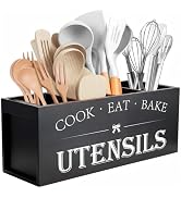 Suli Extra Large Kitchen Utensils Holder with 4 Compartments, Wooden Utensil Organizer for Kitche...