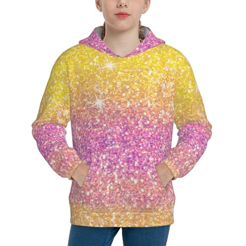 Rainbow Glitter Hoodie Youth Hooded Sweatshirt 3D Digital Printed With Pockets Tops