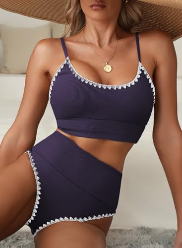 Image of Herseas Women 2 Piece High Waisted Bikini Sets Color Block Popular Swimsuits 2026 Summer Beach Swim Best Bathing Suits