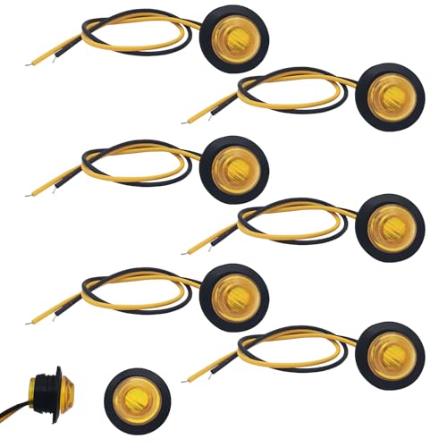 CTRICALVER Luz de marcador de bala 6 piezas, Amarillo Resistente al agua Luz LED redonda para marcador delantero y trasero 3/4 de pulgada, frontal y lateral trasera Luz para camión de automóvil