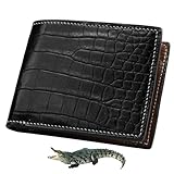 [vinacreations] ワニ革 財布 二つ折り 黒 小銭入れ メンズ ハンドステッチ クロコダイル皮 RFIDブロッキング 折りたたみ 札入れ ブラック 高級 ハンドメイド