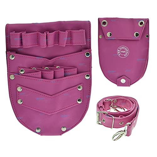Hair Scissor Holster, Hairdressing Pouch Barber Shears Holster Hairdressing Salon Scissors Kit Bag Scissors Holder Pouch for Hair Stylist with Rivet Clips Waist Shoulder Belt (Pink Round)