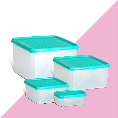 Image of Belocopia - 4 Piece Square Kitchen Storage Container Set (5.35 L), Aqua Green, Standard
