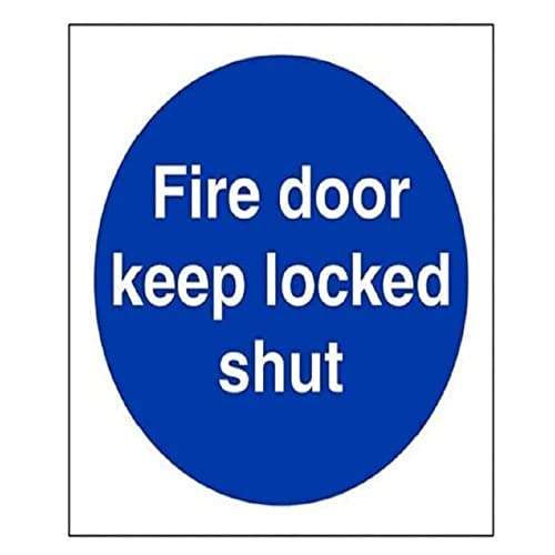 Image of V Safety Fire Door Keep Locked Shut Sign - 100mm x 100mm - Self Adhesive Vinyl
