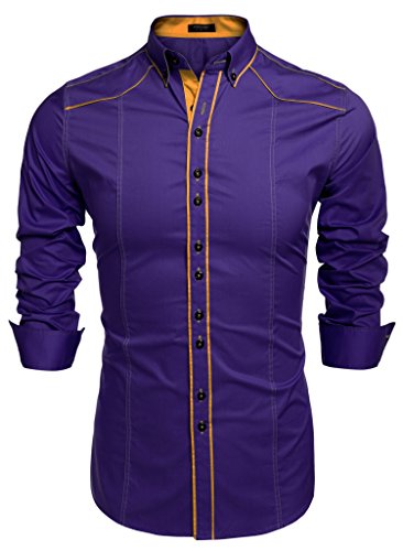 Coofandy Camisa Caballero Morada Hombre Original Vintage Cuello en V sin Bolsillo M
