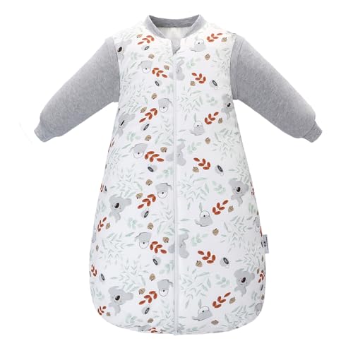 Saco de dormir para bebé de invierno con mangas desmontables, 3.5 TOG, algodón cálido, saco de dormir de invierno para bebé, 0-18 meses (Koala, S)