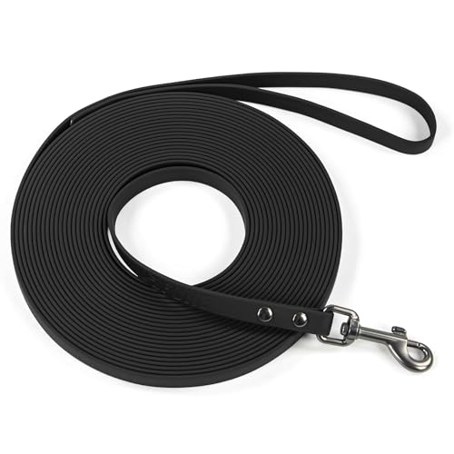 Wolfone Waterproof Dog Training Leash Long Line - Black 50ft Outdoor Lead for Recall, Beach, Swimming, Hiking - Strong Longline for Small Medium Large Dogs