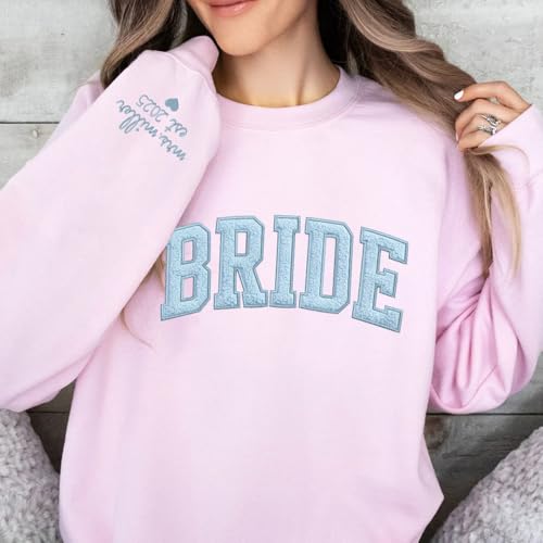GODMERCH Personalized Embroidered Bride Chenille Patch Sweatshirt, Engagement Gift, Future Mrs Sweatshirt, Bride To Be Gift, New Mrs, Fiancee Gift, Newly Engaged, Honeymoon Sweat, Wedding Gifts4