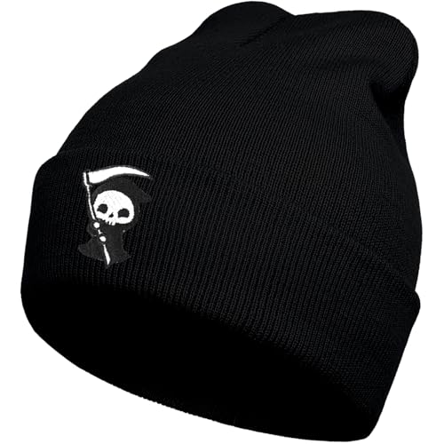 gswirmchsq Ghost Beanie Hat Black, Cute Funny Goth Embroidery Winter Knit Skull Cap for Adult Men Women