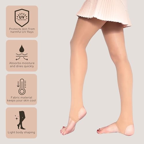 Skin 30D Golf Stocking Stirrup Sheer Pantyhose Tights for Women UV Protection Outdoor Sports Spring Summer Autumn (US, Alpha, One Size, Regular, Regular, Skin)3