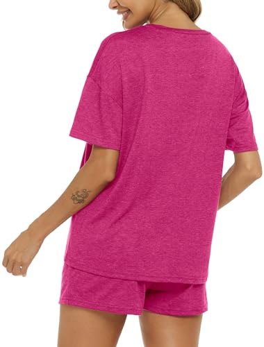 Image of LOCUBE Women's Pajama Set Soft Comfy 2-Piece Short Sleeve Lounge Sleepwear with Drawstring Shorts and Pockets