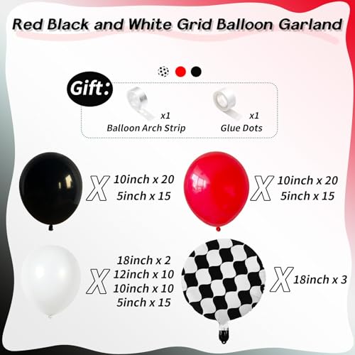 Image of Racing Car Balloons Arch Garland Kit, Red and Black White Checkered Foil Balloons Garland Kit, Wheels Balloon for Boys Birthday Baby Shower Race Car Theme Party Decorations Supplies
