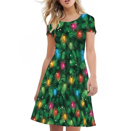 Image of Irisjudy T Shirt Dress for Women Short Sleeve Girls Short Sleeve Dress Plus Size, O Neck Knee Length Midi Dress for Ladies