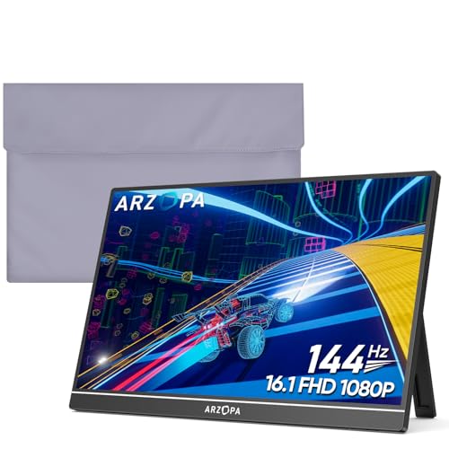 Image of ARZOPA Portable Monitor & Sleeve,16.1'' 144Hz 1080P FHD Laptop Monitor & PU Sleeve Bag Combination