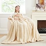 Picture of Cozy Bliss Luxury Sherpa Throw Blanket for Couch, Premium Reversible Plush Thick Throw, Warm Cozy Soft Blanket for Home and Gifts (Mottled Beige, 60" x 80")