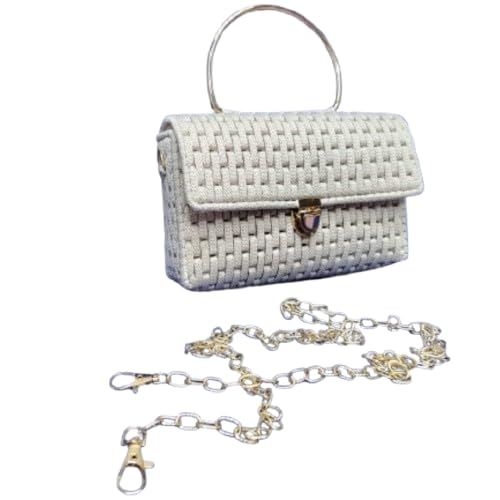 Bolsa de Crochê Artesanal em Tela com Fio Náutico, Forrada, Alça de Mão e Transversal Removível – Ideal para Festas, Casamentos e Eventos Elegantes