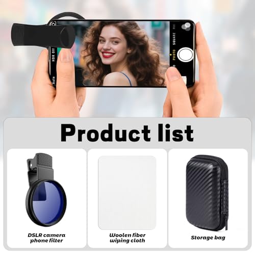 Clip-on Filtro Polarizador Circular, Filtro CPL 52mm, Tela de Limpieza de Lentes, Caja de Almacenamiento, Universal para Cámara de Teléfono Móvil, Polarizador para Objetivo de Smartphones - imagen 7