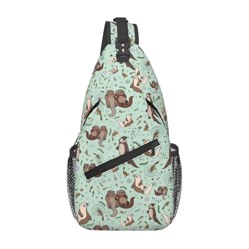 Cute Sea Otters Sling Bag Casual Chest Bags Adjustable Crossbody Bag Shoulder Backpack For Travel Hiking