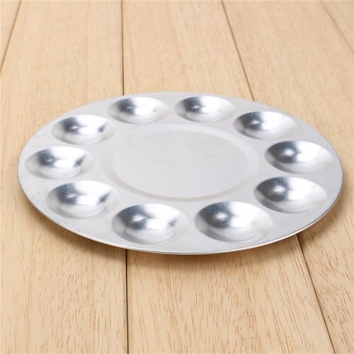 Mumusuki Paleta de Mezcla de Pintura de Aluminio de 10 Compartimentos para Mezcla de Colores de Pintura Al óleo de Acuarela, Fácil de Limpiar, Duradera para Artistas y Estudiantes