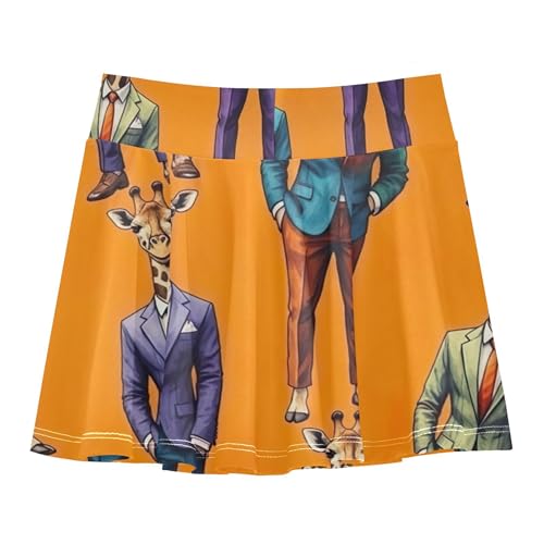 Joisal Dance Golf Girls Skorts Athletic Shorts Tennis Skirts for Kids Pleated Funny Giraffes Colorful Orange 4t2