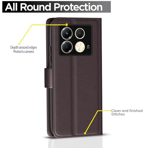 Image of Pikkme Flip Cover for Infinix Note 40 5G Leather Finish | Inside TPU with Card Pockets | Wallet Stand and Shock Proof | Complete Protection Button Flip Case(Coffee)