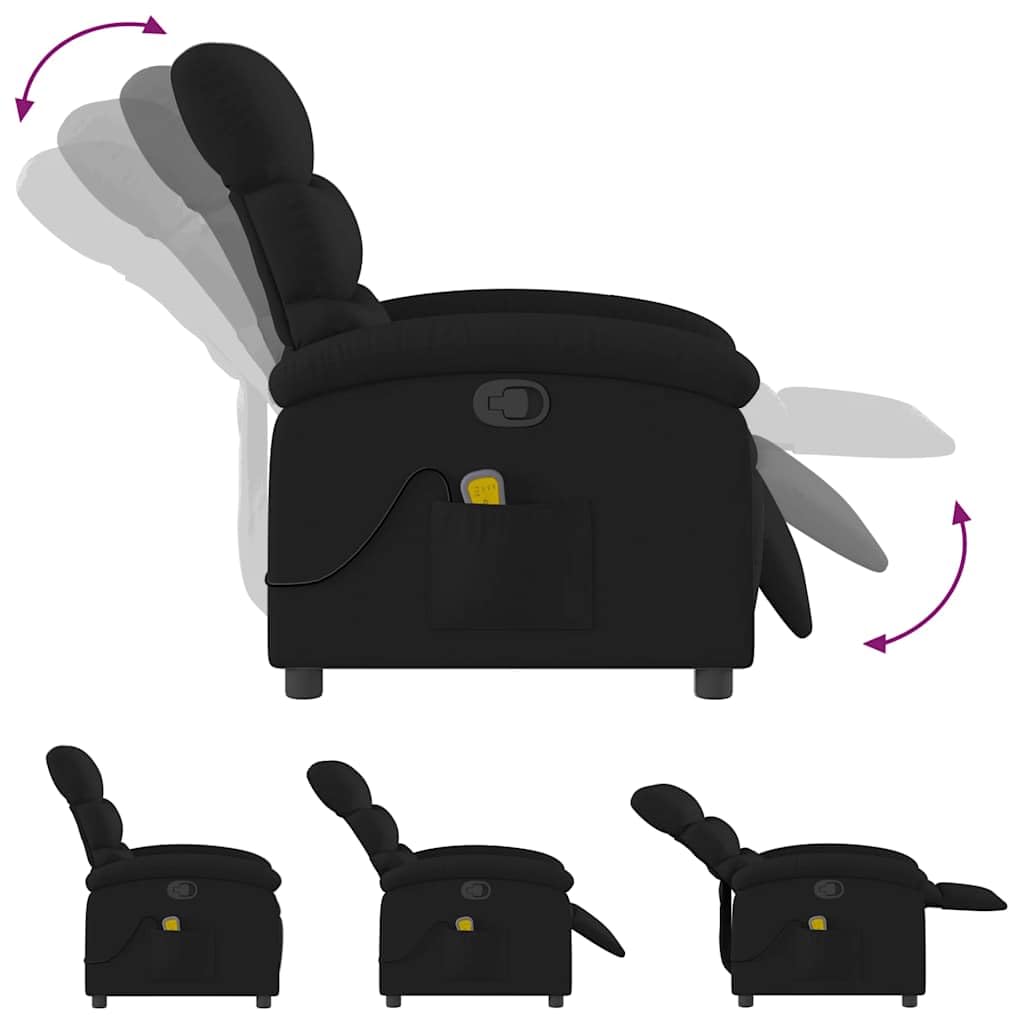 vidaXL Sillón reclinable de Masaje con Tela Negra