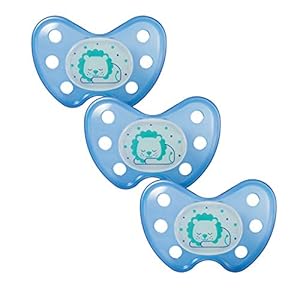 Dentistar Silikon Night Schnuller im 3er-Set – Größe 3 Baby Schnuller ab 14 Monate – Nuckel leuchtet im Dunkeln – Leuchtschnuller mit Dentalstufe – Made in Germany – Löwe, Blau (3 Stück)