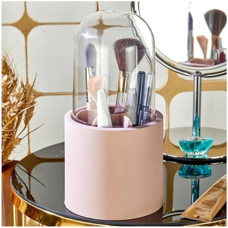 Bölmeli Makyaj Organizeri Şeffaf Kapaklı Büyük Fırça Organizeri Pembe - Görsel 1