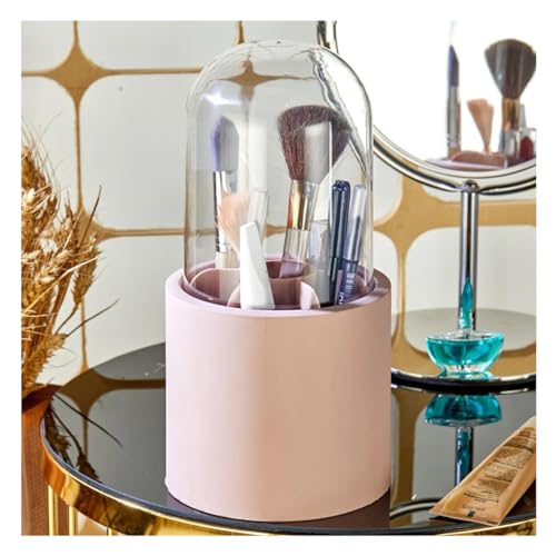 Bölmeli Makyaj Organizeri Şeffaf Kapaklı Büyük Fırça Organizeri Pembe