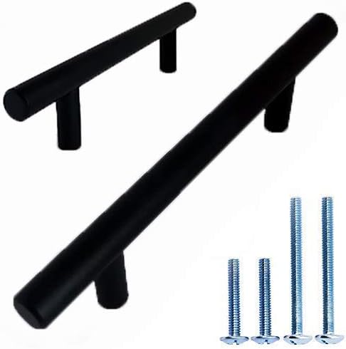 ALPINE HARDWARE PREMIUM SOLID Euro Style Bar Handle Pull-25Pack-3 In Hole Center & 5 3/8 In Length-Heavy Stainless Steel Bar Handle Pull with a Matte Black Finish-American Owned Cabinet Hardware
