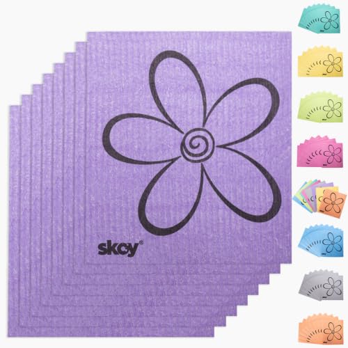 Skoy Cloth, 8-Pack Versatile Swedish Dishcloths for Kitchen and Household Use, Reusable Cleaning Cloths, Planet-Friendly, Dishwasher and Dryer-Safe, Purple