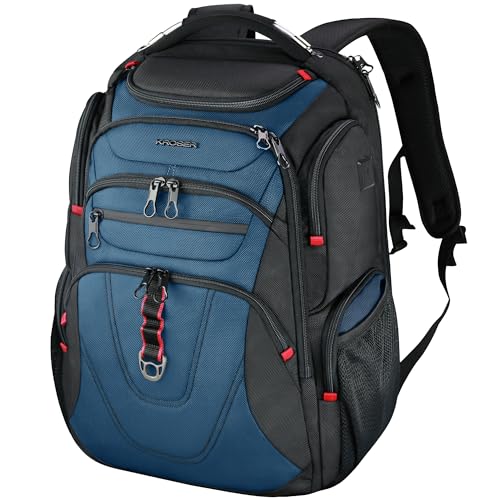 Image of KROSER TSA Friendly Travel Laptop Backpack 17.3 inch XXXL Gaming Backpack Water-Repellent College Daypack Business Backpack with RFID Pockets & USB Port for Men /Women-Black /Haze Blue