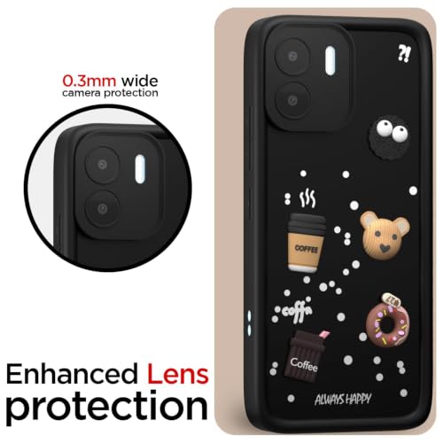 Image of Bintage Cute Fun Taddy Cartoon 3D Ball Bear Milk Donut Coffee Cup Silicon Case Full Body & Camera Protection Back Cover Compatible for Vivo Y01 - Black