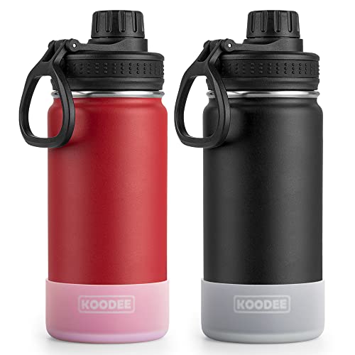 Image of Koodee 16 oz Stainless Steel Vacuum Insulated Water Bottle, 2 Pack Sports Bottle for School, No Straw, BPA Free (Canyon Red-Black)