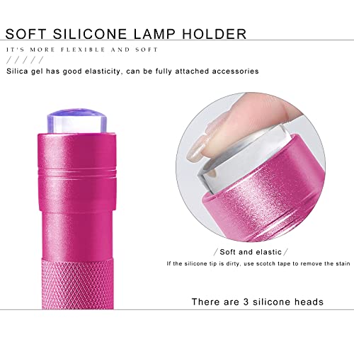 Freeorr Mini Uv Light Presser With 2 Replacement Head, Portable Temporary Nail Dryer With Flat Silicone Head For Perfectly Flatten Nail Decoration, Fits All Nail Arc(Pink) (Battery Not Included) #TOP4