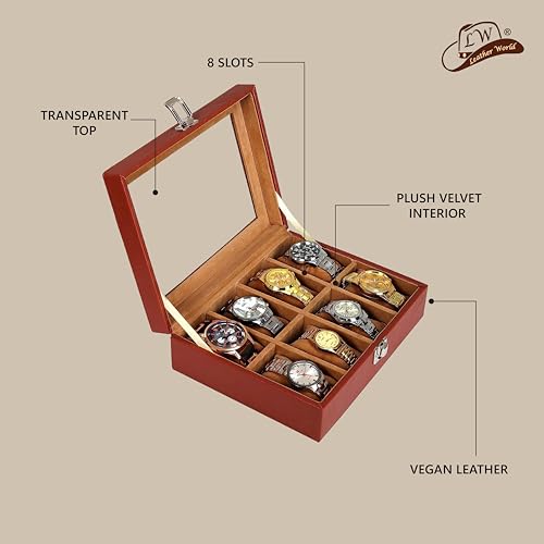 Image of Leather World Pu Watch Box 8 Slot for Watches Organizer Storage Boxes Case for Men Women - Tan