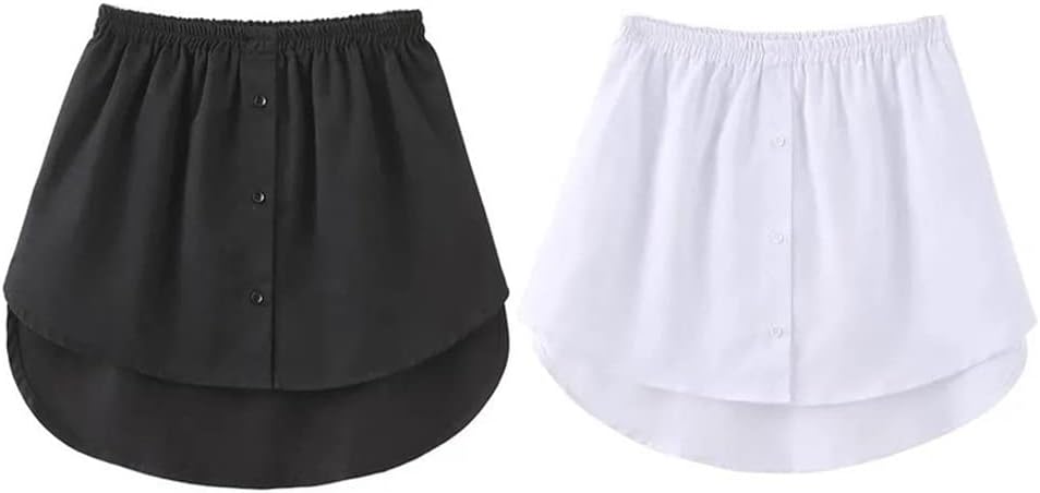 Adjustable Layering Top Lower Sweep Skirt, Half-Length Splitting A Version Shirt Extender, False Shirttail Blouse Skirt, Versatile Hem for Goes Nice with any Clothes (Black+white,2XL)