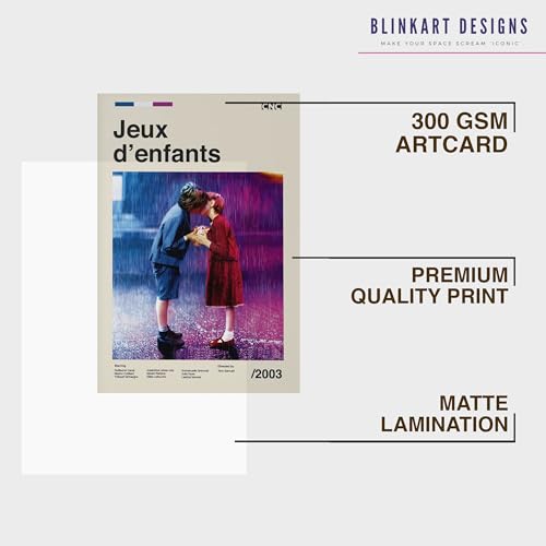 Image of BLINKART Jexux D'Enfants Love Movie Poster Frame 8x12 Inch | Premium 300 GSM Paper Wall Print | Mid Century Vintage Film Artwork for Home, Bedroom, Living Room, Office | Framed Photo Decor