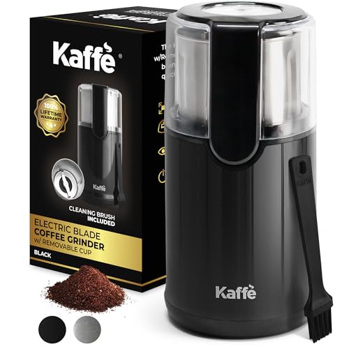 Kaffe Electric Coffee Grinder with Removable Cup (3.5oz) - Black - Cleaning Brush Included - Espresso Coffee Bean Grinder for Home Use