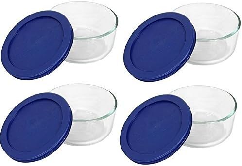 Pyrex Blue Storage 2 Cup Round Dish, Clear Lid, Pack of 4 Containers