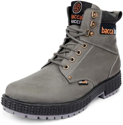 Bacca Bucci 4-Eye Artificial Suede Scott Moto Inspired Combat High top Ankle Boots for Men-Grey